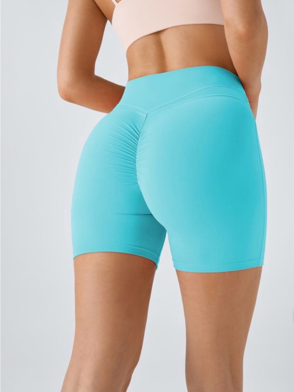 Halara SoftlyZero™ Plush High Waisted Crossover Ruched Yoga Shorts 5'' Blue XL